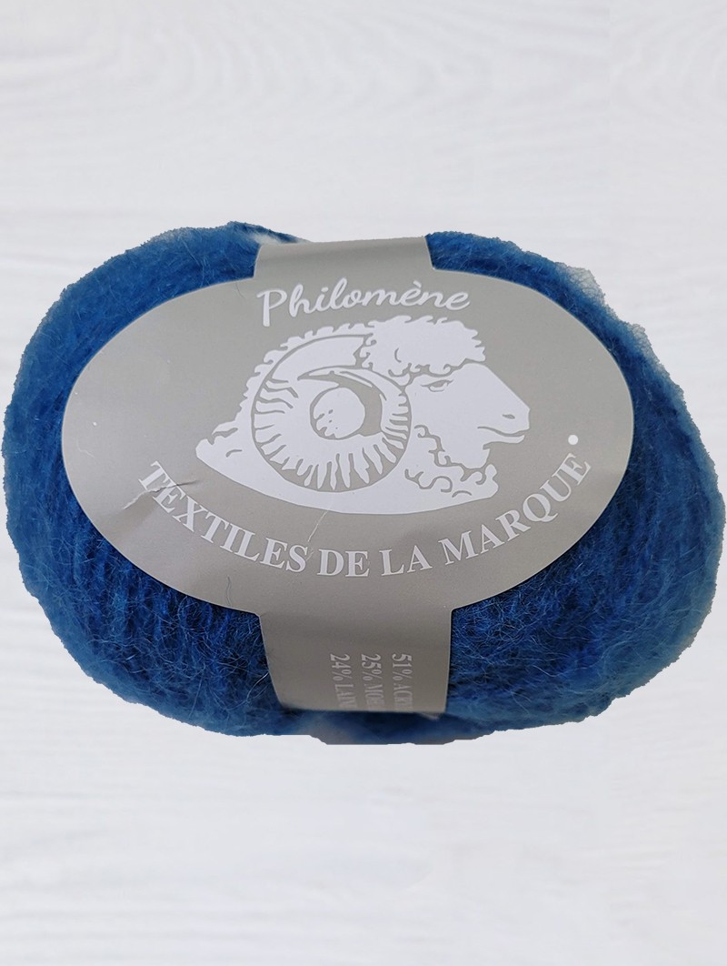Mohair Philomène 059 - Pelote de laine Jeans Couleur Bleu Poids 50g  Longueur de fil 100m N° Aiguille Tricot 5 - 6 Composition Acrylique / Laine  / Mohair Pelote ou Paquet Choisir .