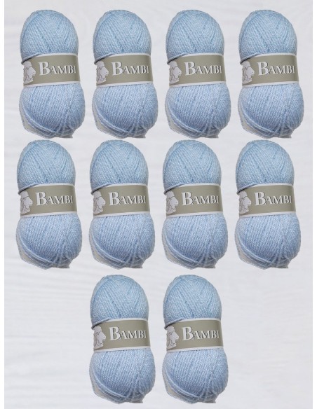 Bambi 505 - Pack de 10 Pelotes Bleu Ciel/ Blanc