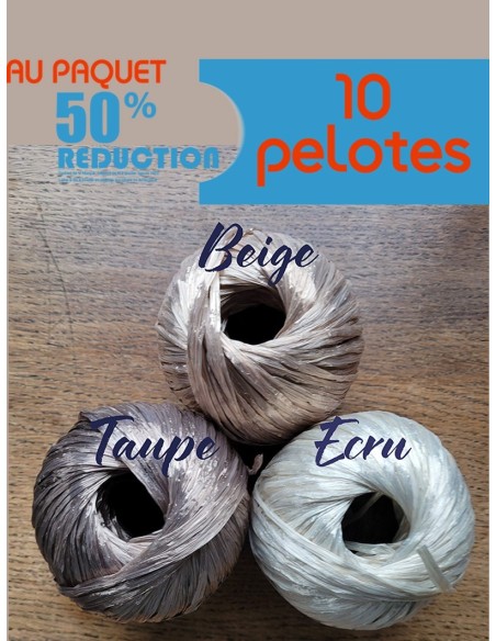RAPHIA - Pelote ou Paquet - Coloris au choix : Beige, Taupe, Ecru