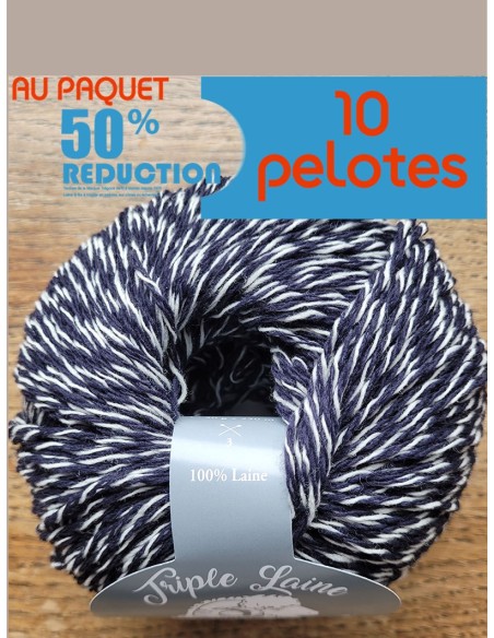 Triple Laine 114 - Pack de 10 Pelotes Chiné Marine/Ecru