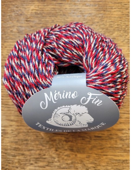Mérino Fin 141 - Pelote de 25g Multico Bleu/Rouge/Beige