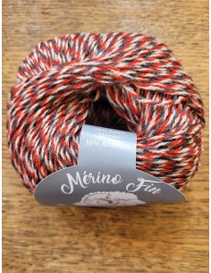 Mérino Fin 165 - Pelote de 25g Multico Gris/Rouge/Beige