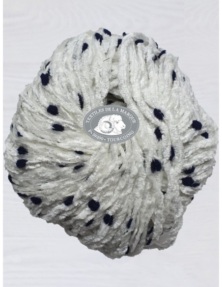 Pelote de fil à tricoter en fibres synthétique 82% Acrylique 18% Polyamide de la qualité Velours Pompon  Coloris Blanc & Bleu ma