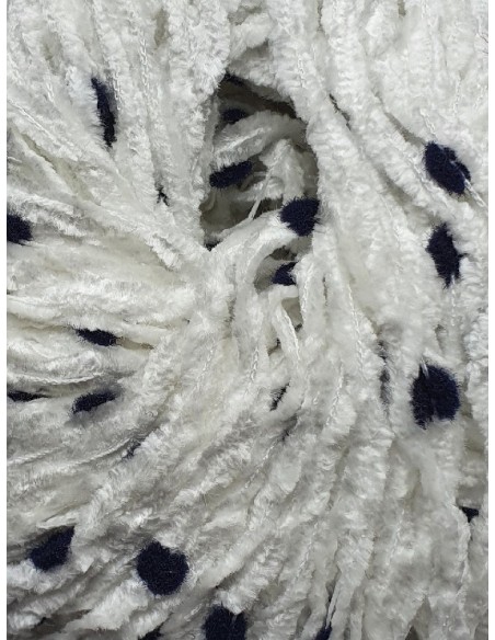 Pelote de fil à tricoter en fibres synthétique 82% Acrylique 18% Polyamide de la qualité Velours Pompon  Coloris Blanc & Bleu ma